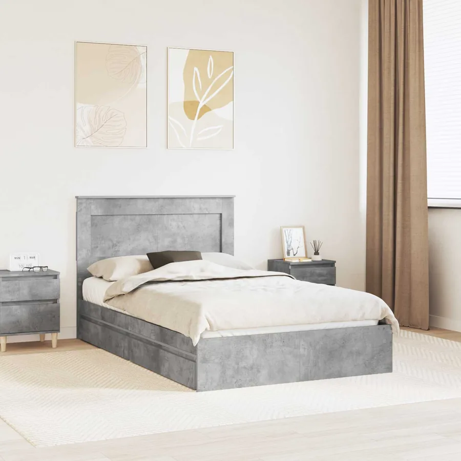 Lit de Rangement Gris béton 135 x 190 cm Bois d'ingénierie