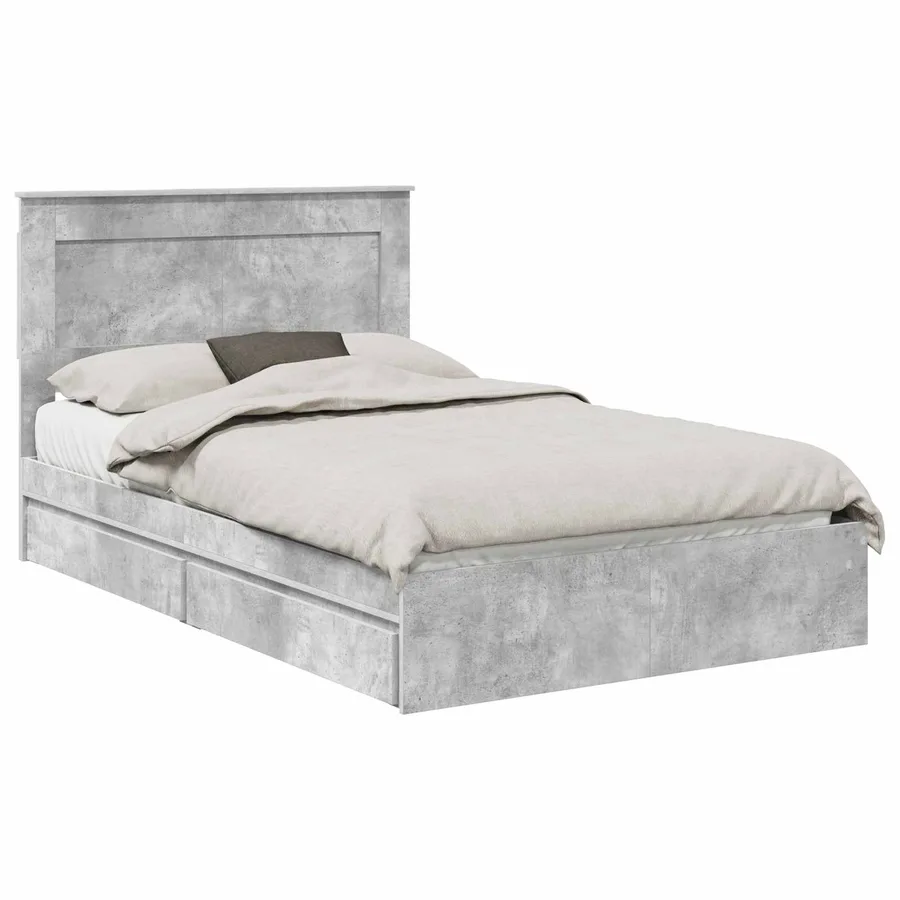 Lit de Rangement Gris béton 135 x 190 cm Bois d'ingénierie - 2