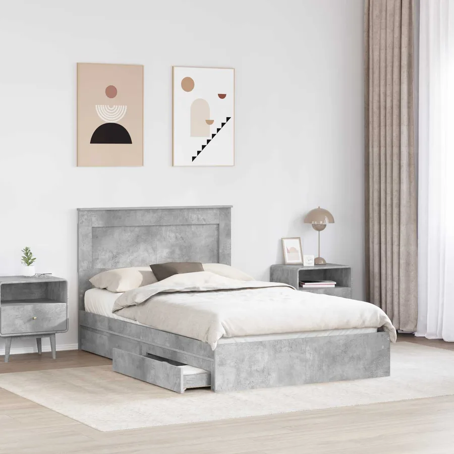 Lit de Rangement Gris béton 135 x 190 cm Bois d'ingénierie - 3