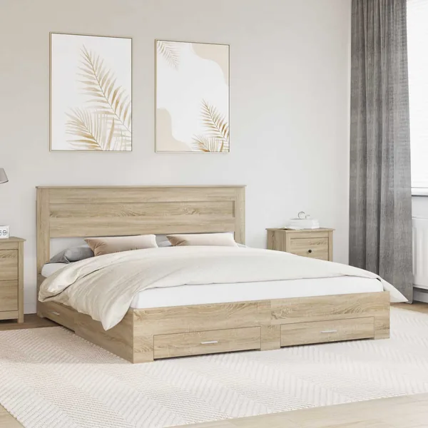 Cadre de lit Chêne Sonoma 200 x 200 cm Bois d'ingénierie