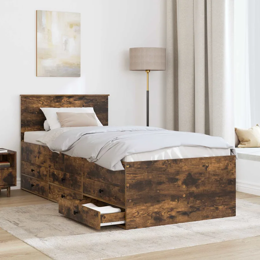 Lit d'appoint Chêne fumé et noir 100 x 200 cm Bois d'ingénierie - 3