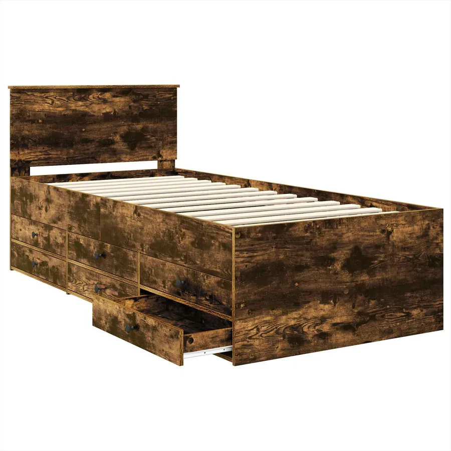 Lit d'appoint Chêne fumé et noir 100 x 200 cm Bois d'ingénierie - 5