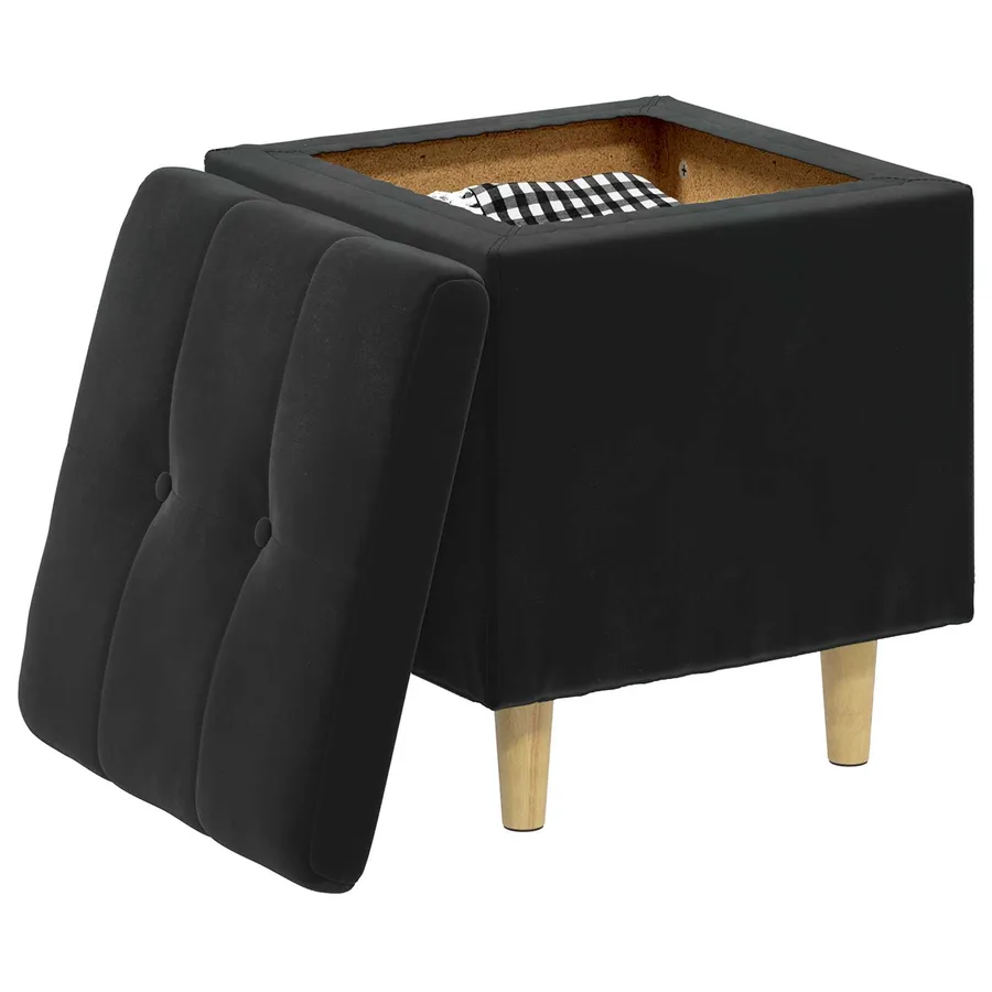 Pouf de rangement avec coussin Noir 40 x 40 x 45 cm Velours - 3