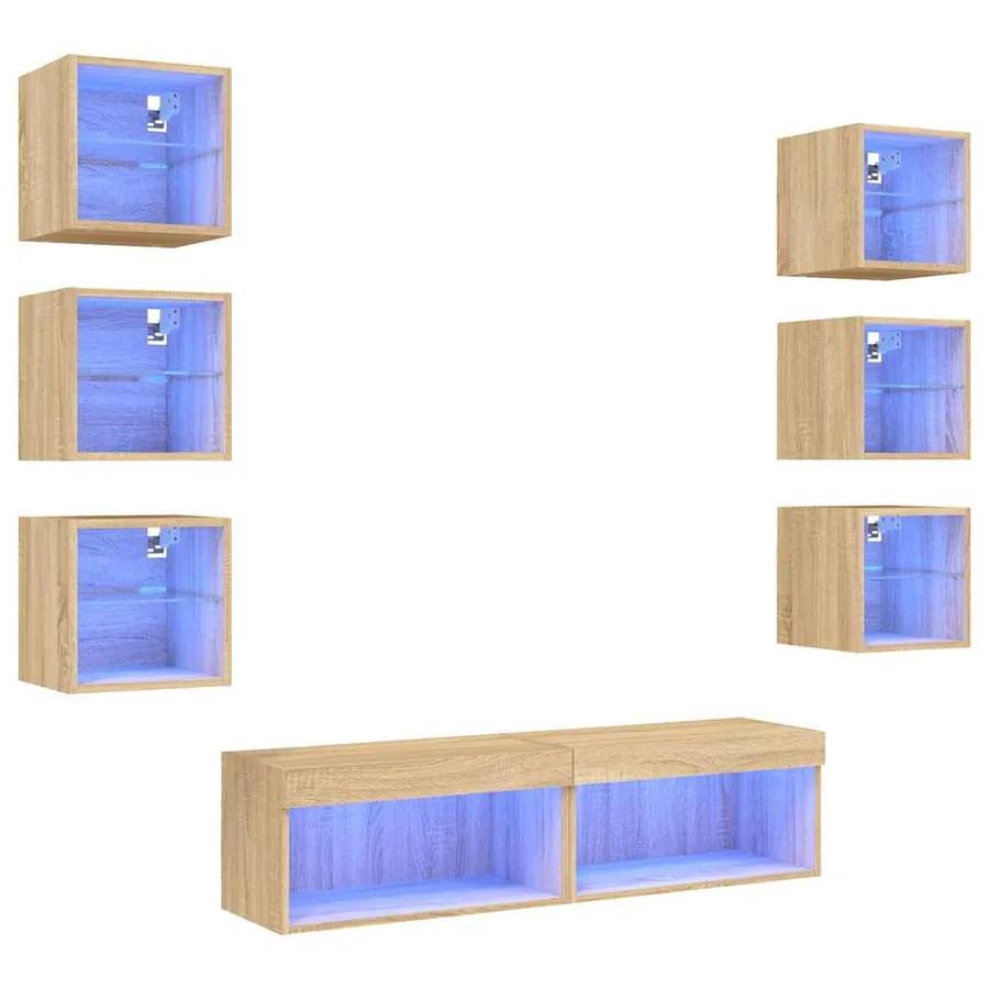 Unités murales TV avec LED 8 pcs chêne sonoma bois d'ingénierie - 2