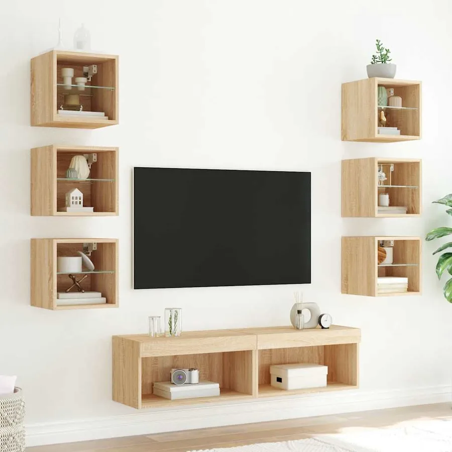 Unités murales TV avec LED 8 pcs chêne sonoma bois d'ingénierie - 3