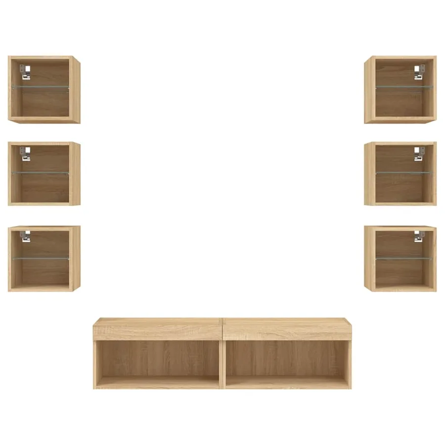 Unités murales TV avec LED 8 pcs chêne sonoma bois d'ingénierie - 6