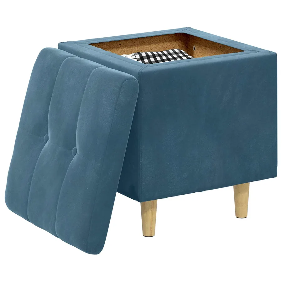 Pouf de rangement avec coussin Bleu 40 x 40 x 45 cm Velours - 3