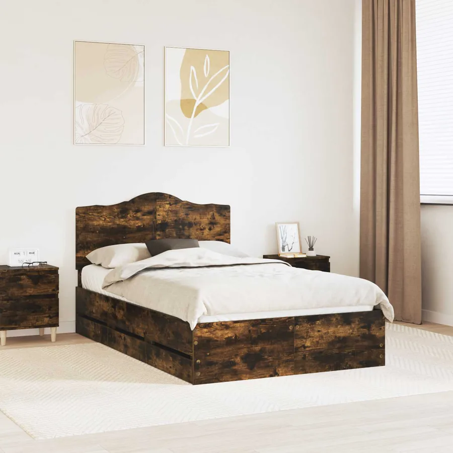 Cadre de lit Chêne Fumé 135 x 190 cm Bois Ingénierie