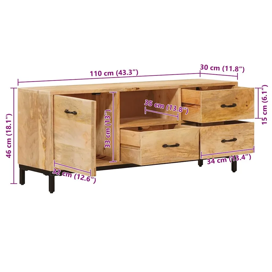 Supports de télévision avec tiroir Marron 110 x 30 x 46 cm - 14