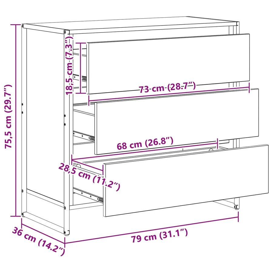 Buffet Gris Sonoma 79 x 36 x 75.5 cm Bois d'ingénierie - 13