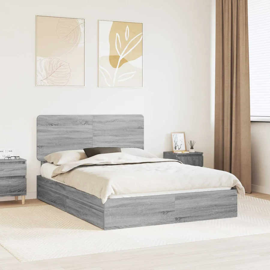 Lit de Rangement Gris Sonoma 150 x 200 cm Bois d'ingénierie
