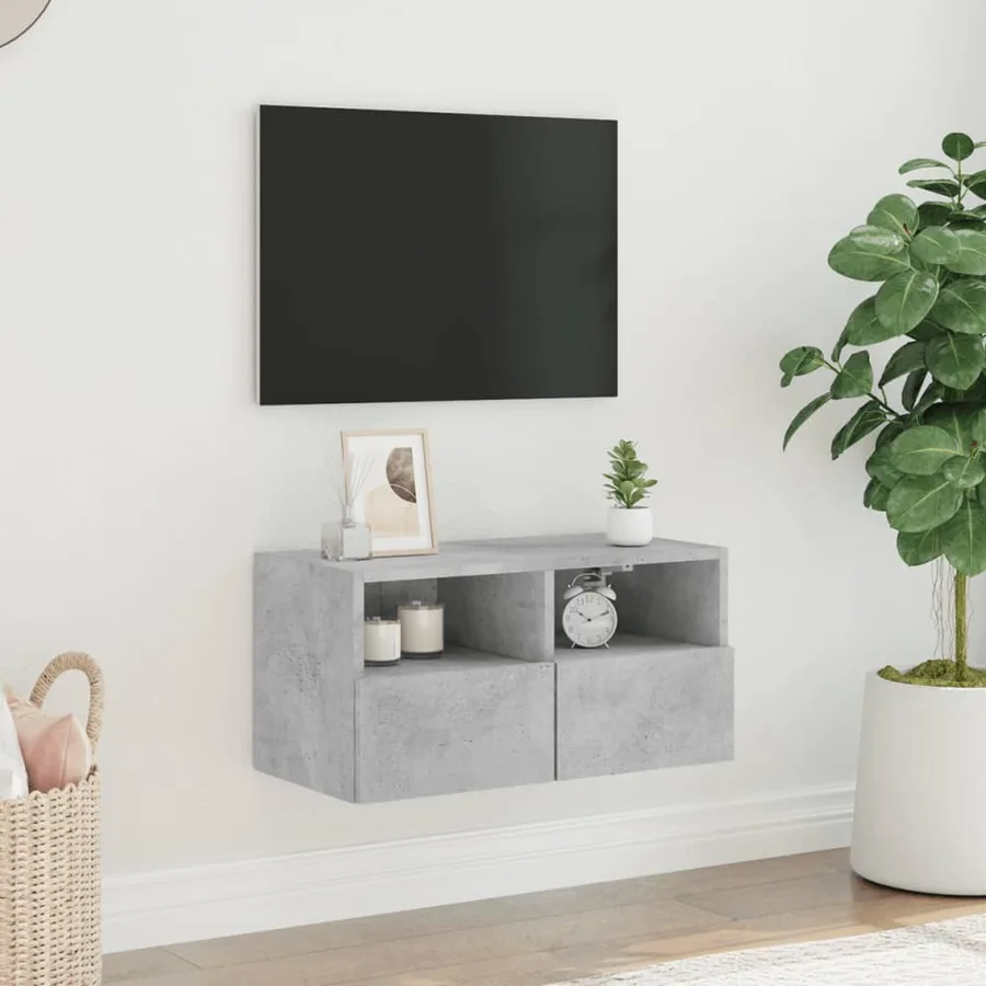 Meuble TV mural gris béton 60x30x30 cm bois d'ingénierie - 3