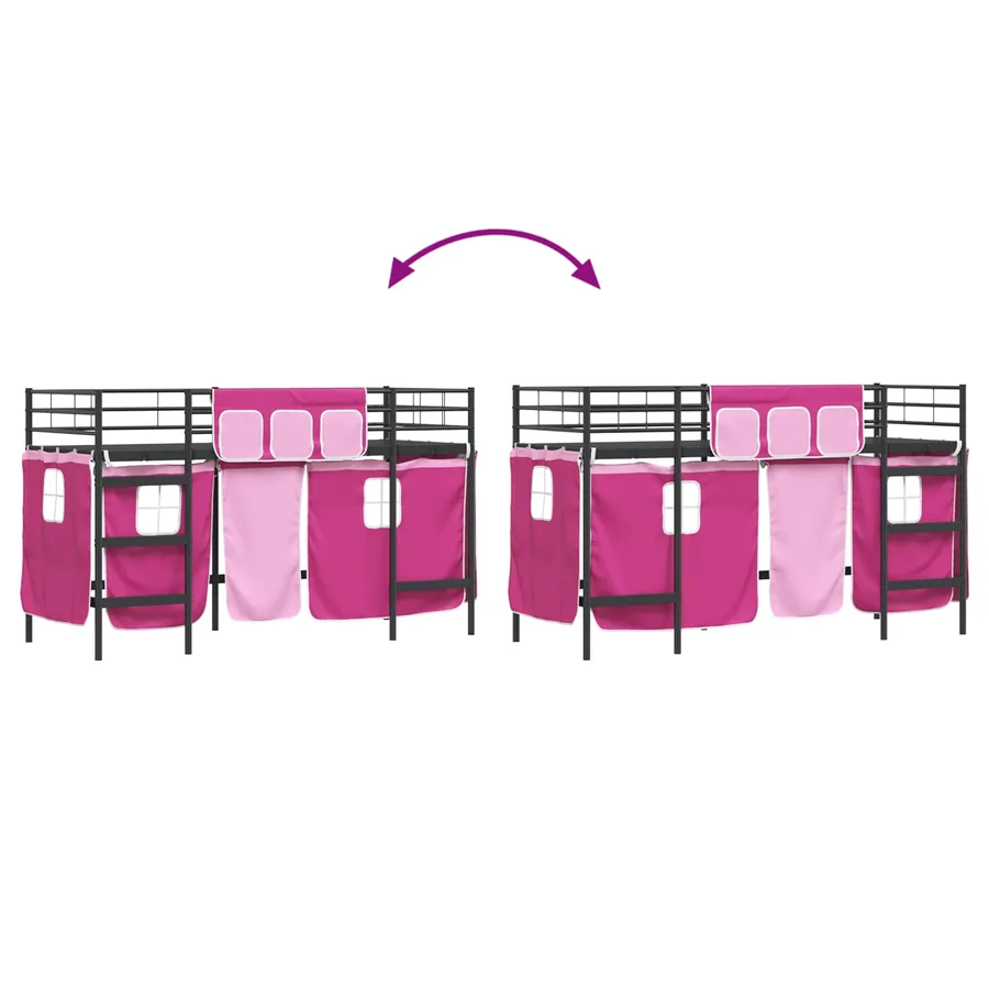 Cadre de Lit Mezzanine pour Enfants avec Rideaux Noir et rose - 13