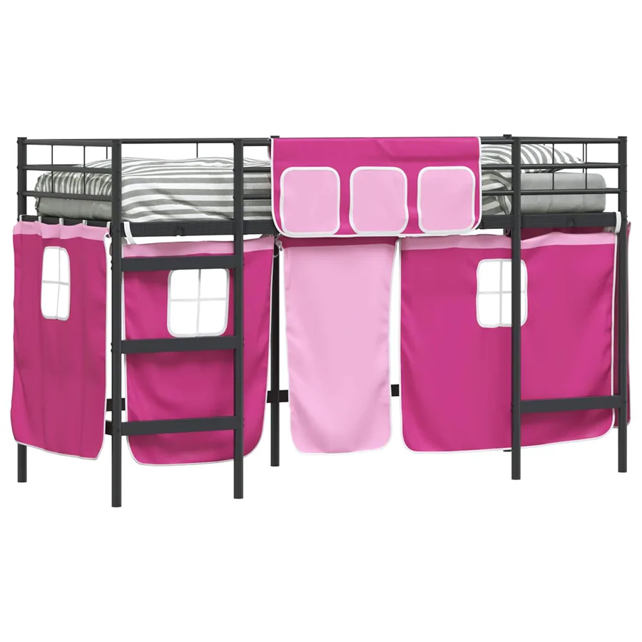 Cadre de Lit Mezzanine pour Enfants avec Rideaux Noir et rose - 2