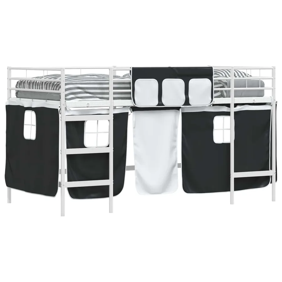 Cadre de Lit Mezzanine pour Enfants avec Rideaux Blanc et Noir - 2