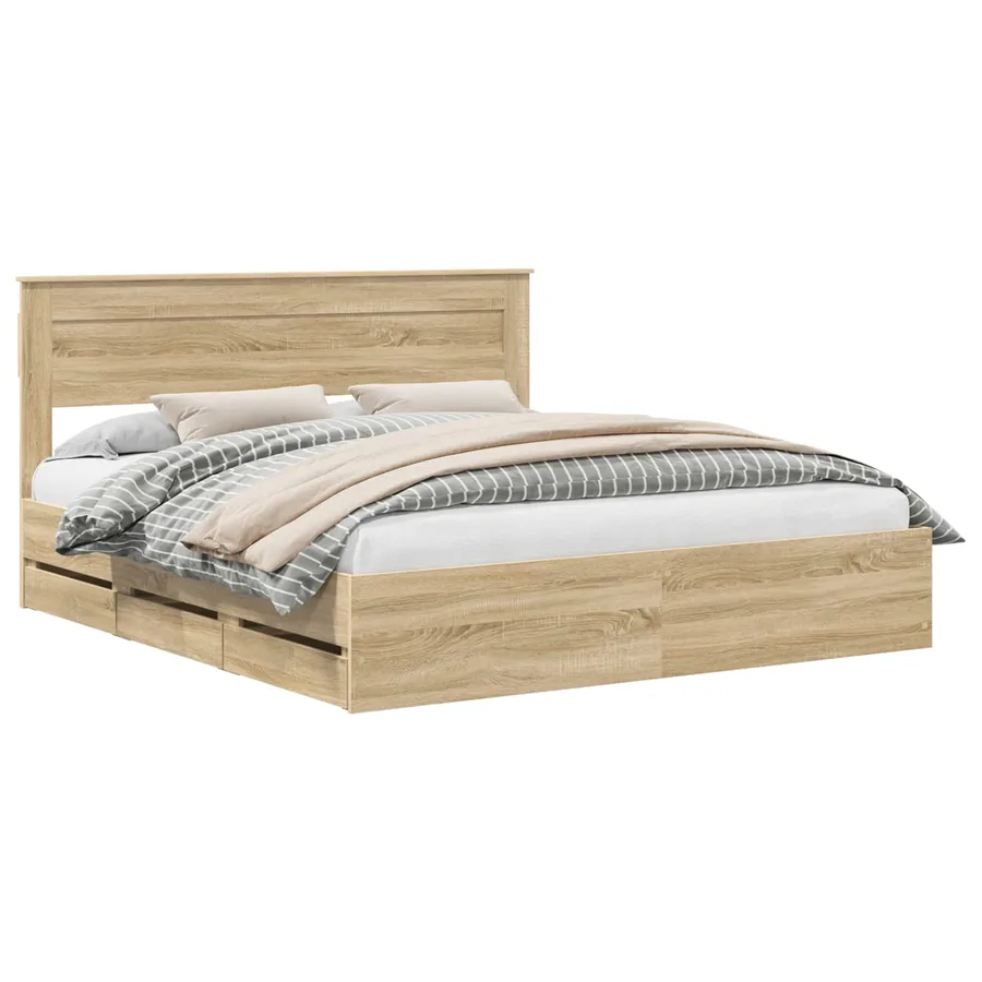 Cadre de lit Chêne Sonoma 200 x 200 cm Bois Ingénierie - 2