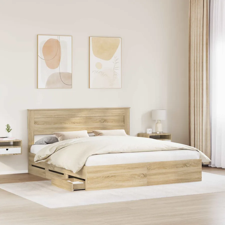 Cadre de lit Chêne Sonoma 200 x 200 cm Bois Ingénierie - 3