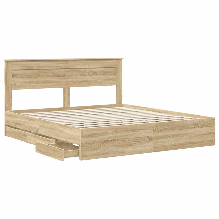 Cadre de lit Chêne Sonoma 200 x 200 cm Bois Ingénierie - 5