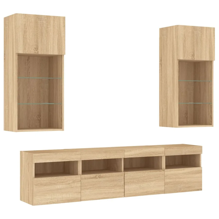 Unités murales TV avec LED 5 pcs chêne sonoma bois d'ingénierie - 3
