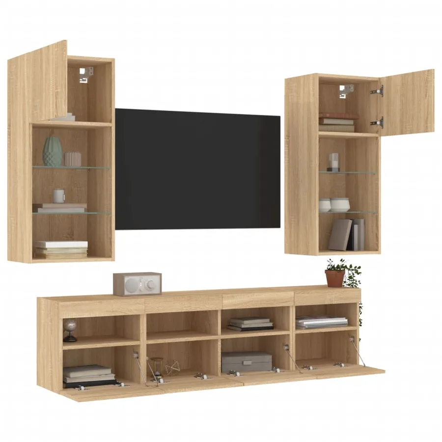 Unités murales TV avec LED 5 pcs chêne sonoma bois d'ingénierie - 5