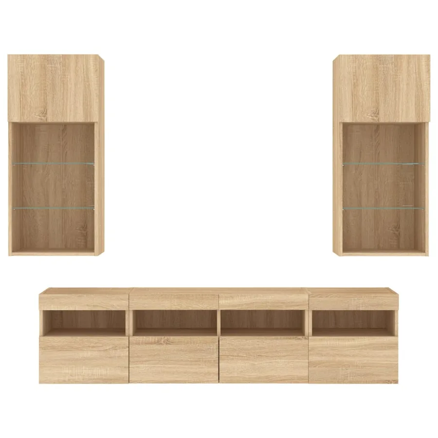 Unités murales TV avec LED 5 pcs chêne sonoma bois d'ingénierie - 6