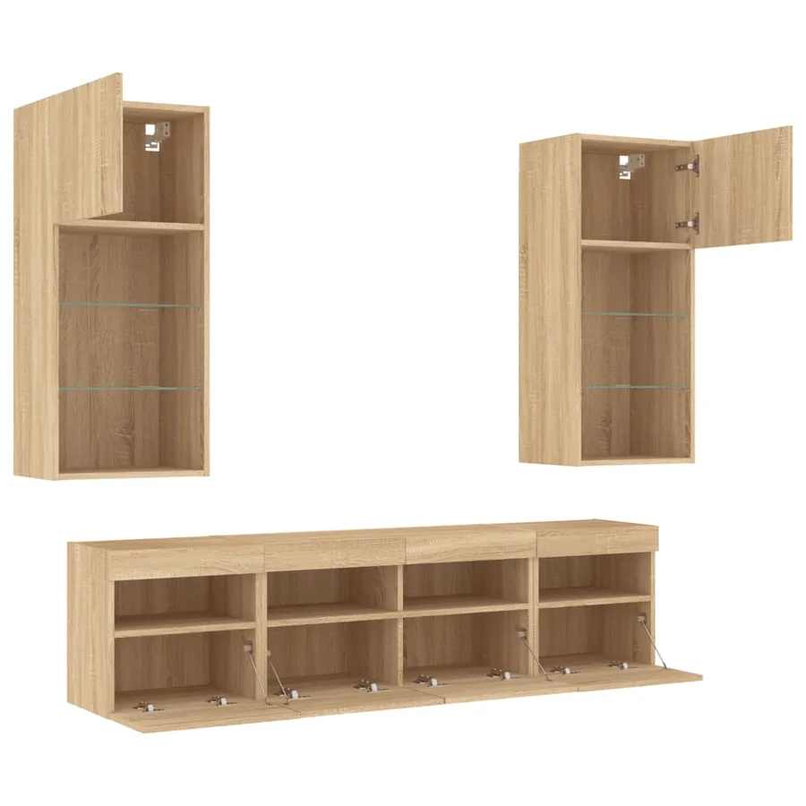 Unités murales TV avec LED 5 pcs chêne sonoma bois d'ingénierie - 7