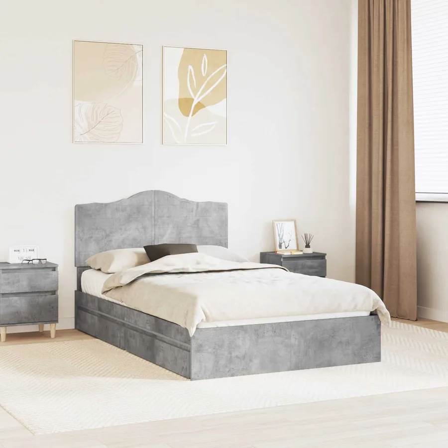 Lit de Rangement Gris béton 135 x 190 cm Bois d'ingénierie