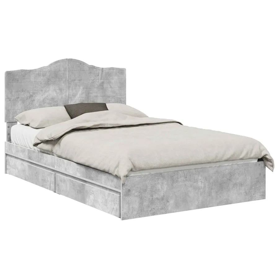 Lit de Rangement Gris béton 135 x 190 cm Bois d'ingénierie - 2