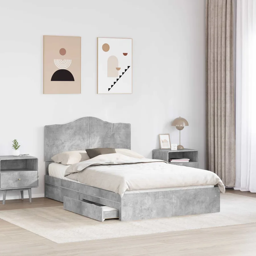 Lit de Rangement Gris béton 135 x 190 cm Bois d'ingénierie - 3