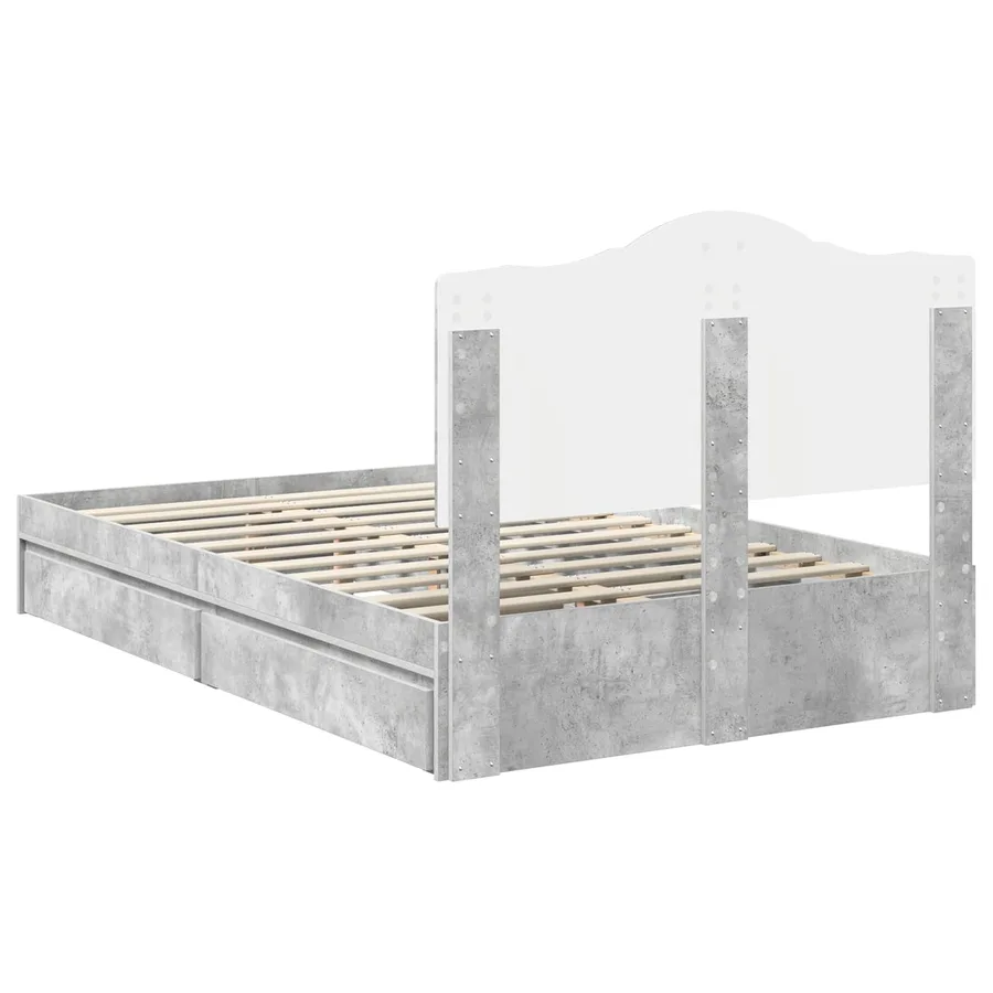 Lit de Rangement Gris béton 135 x 190 cm Bois d'ingénierie - 8