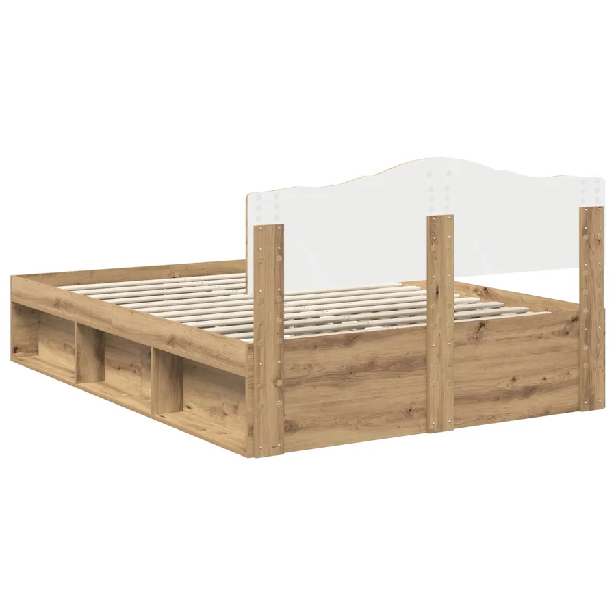 Cadre de lit Chêne artisan 140 x 200 cm Bois de pin massif - 9