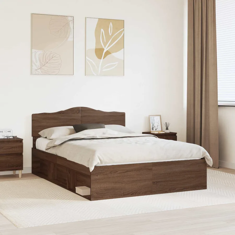 Cadre de lit Chêne brun 140 x 200 cm Bois de pin massif