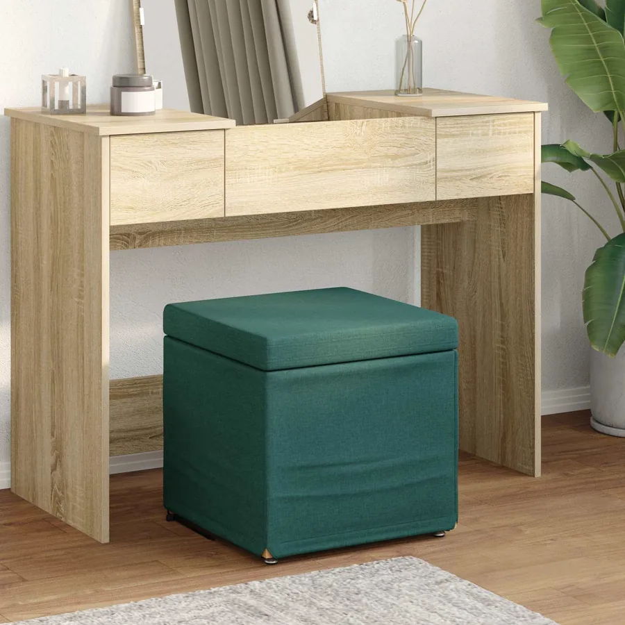 Tabouret Vert foncé 41 x 41 x 40 cm Tissu et bois stratifié