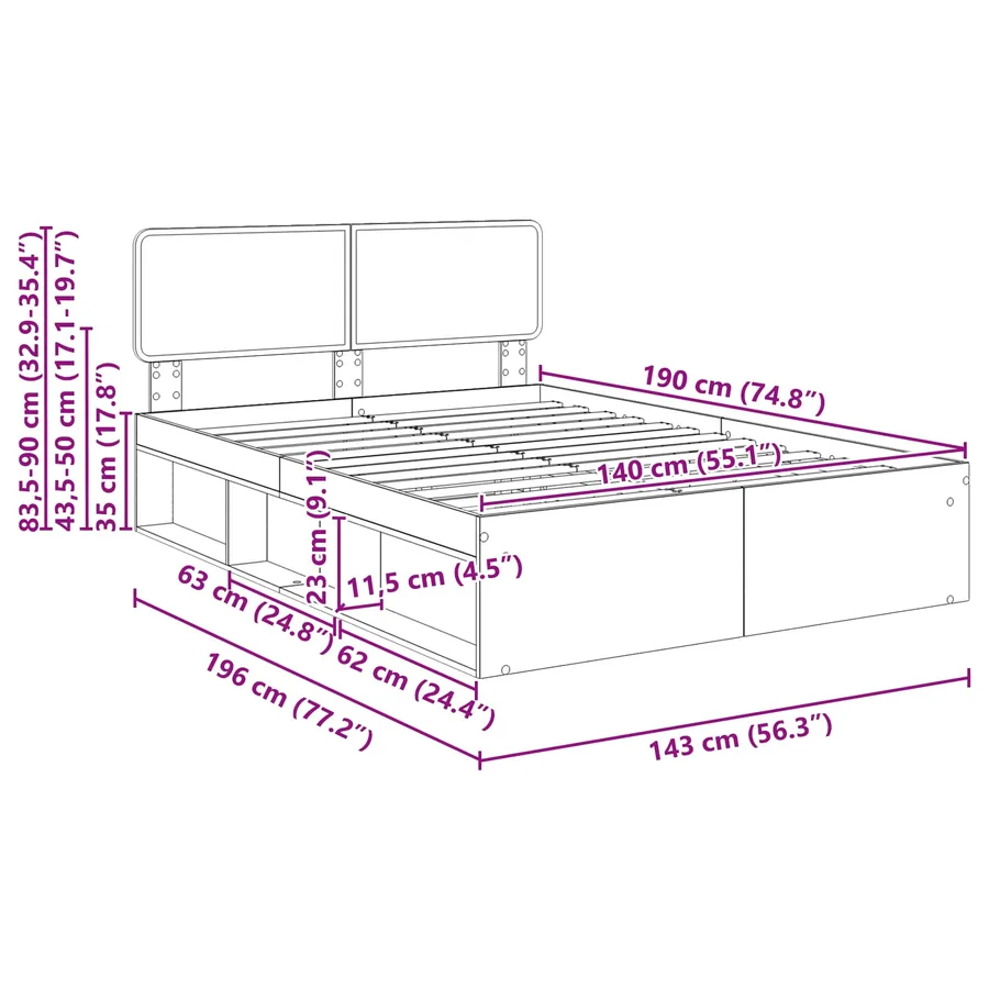 Cadre de lit Gris Sonoma 140 x 190 cm Pin massif - 13
