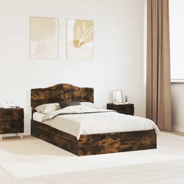Lit de Rangement Chêne fumé 120 x 200 cm Bois d'ingénierie
