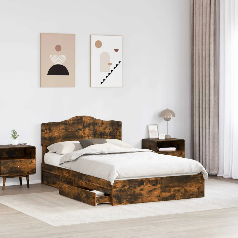 Lit de Rangement Chêne fumé 120 x 190 cm Bois d'ingénierie - 3