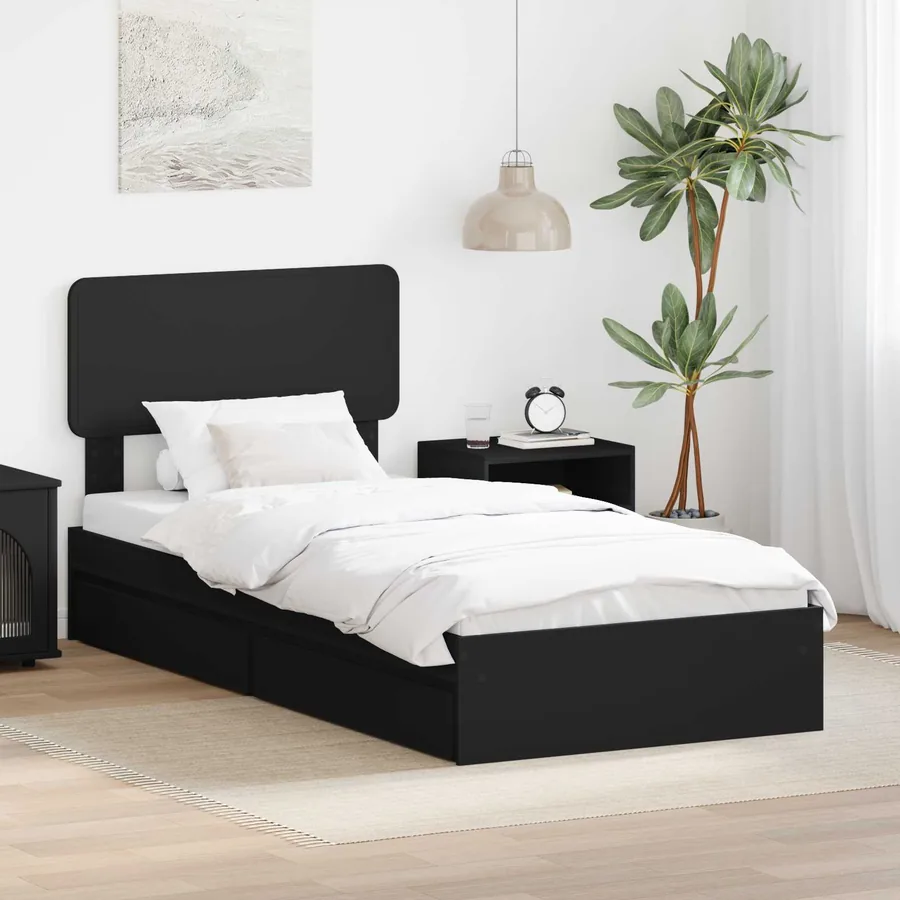Lit de Rangement Noir 100 x 200 cm Bois d'ingénierie