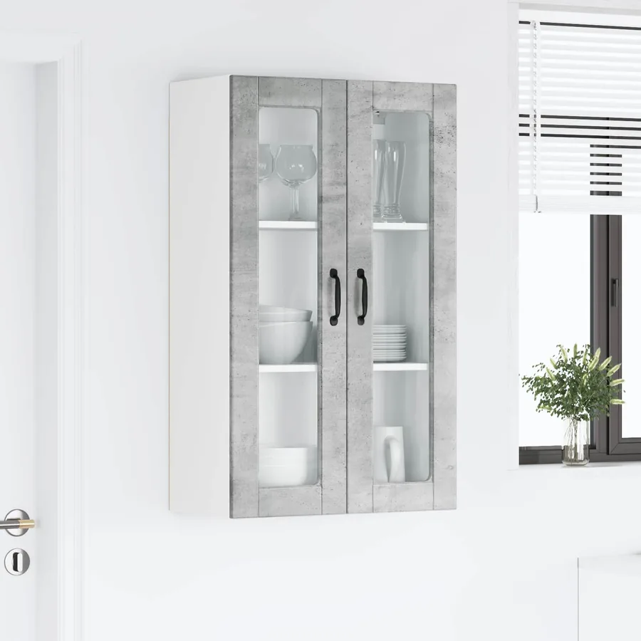 Cabinet en verre mural PORTO Gris béton 60 x 31 x 100 cm - 4
