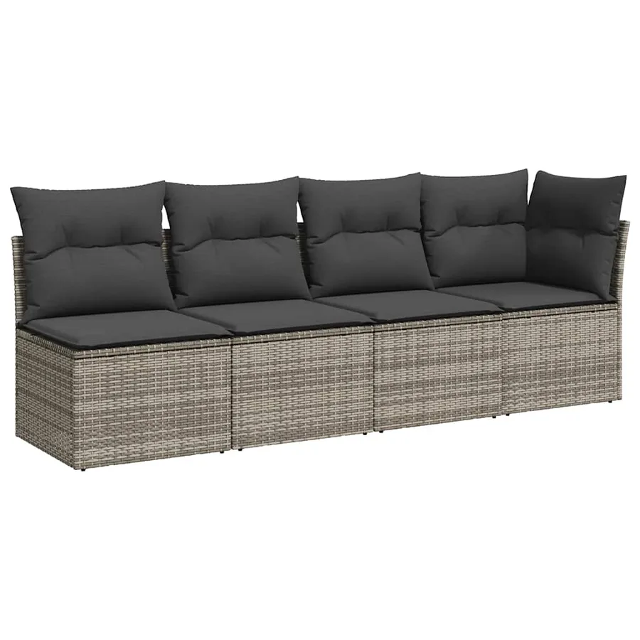 Canapé de jardin 4 places avec coussins gris résine tressée - 2