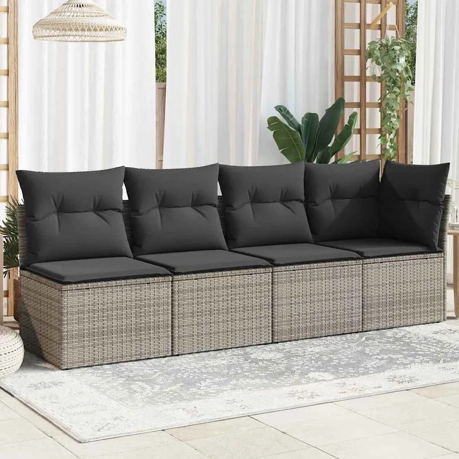 Canapé de jardin 4 places avec coussins gris résine tressée - 3