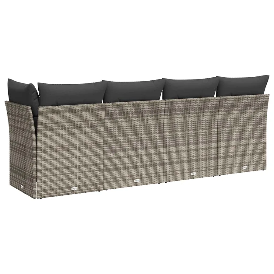 Canapé de jardin 4 places avec coussins gris résine tressée - 6
