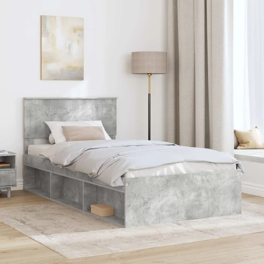 Cadre de lit Gris Béton 100 x 200 cm Pin massif - 3