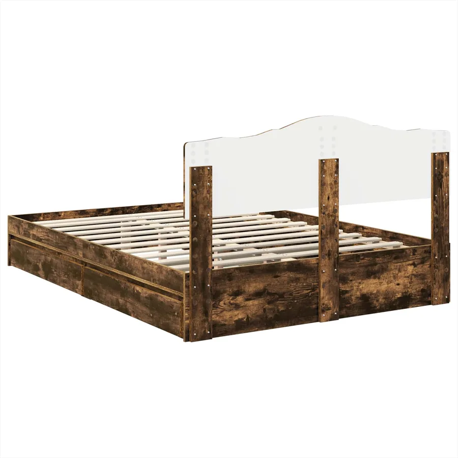 Lit de Rangement Chêne fumé 160 x 200 cm Bois d'ingénierie - 10