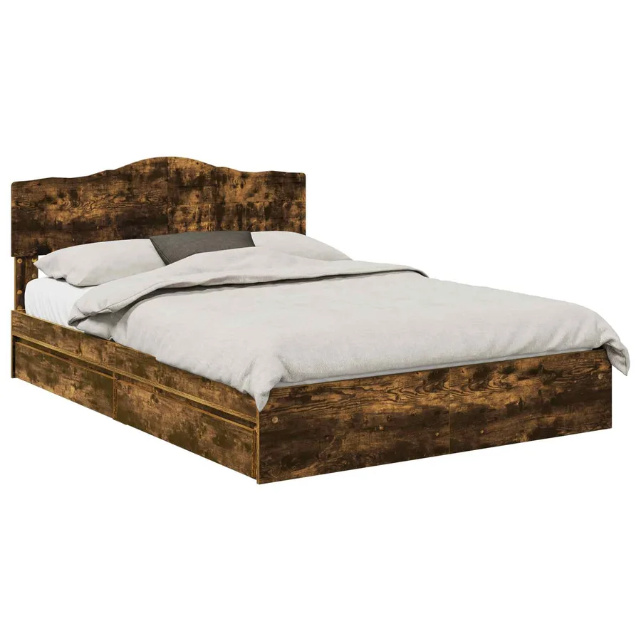 Lit de Rangement Chêne fumé 160 x 200 cm Bois d'ingénierie - 2
