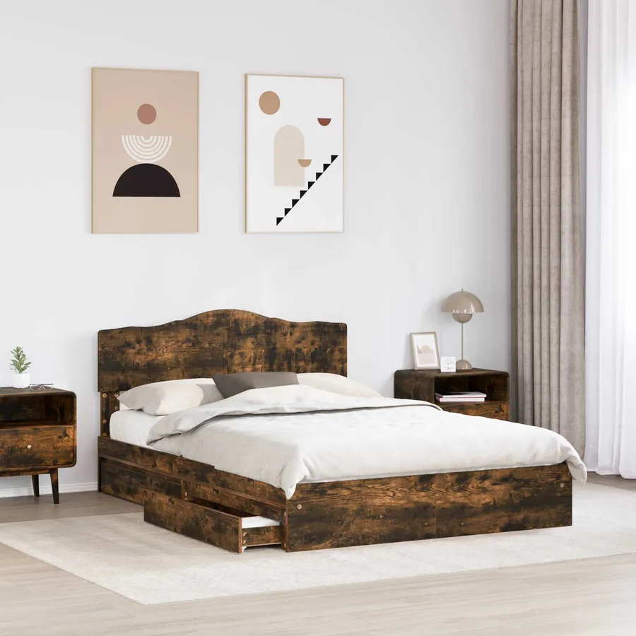 Lit de Rangement Chêne fumé 160 x 200 cm Bois d'ingénierie - 3