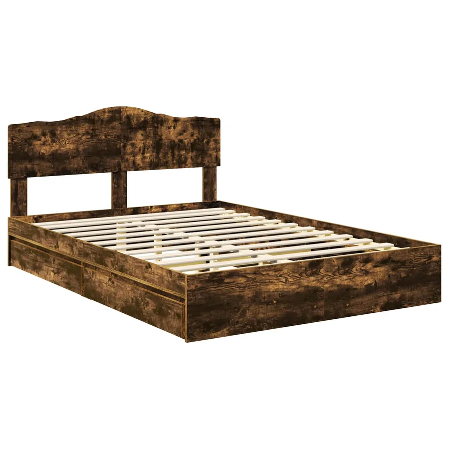 Lit de Rangement Chêne fumé 160 x 200 cm Bois d'ingénierie - 4