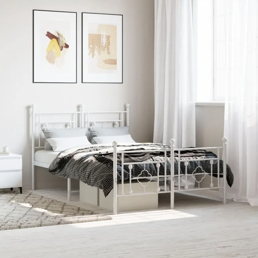 Cadre de lit métal sans matelas et pied de lit blanc 120x190 cm