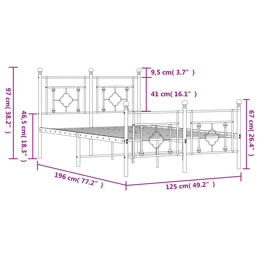 Cadre de lit métal sans matelas et pied de lit blanc 120x190 cm - 11