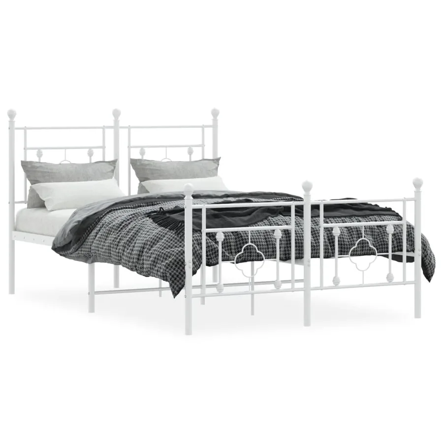 Cadre de lit métal sans matelas et pied de lit blanc 120x190 cm - 3