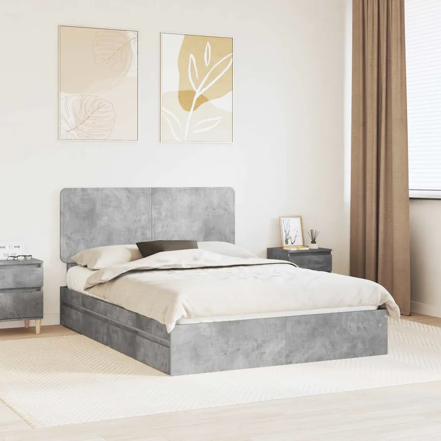 Lit de Rangement Gris béton 150 x 200 cm Bois d'ingénierie
